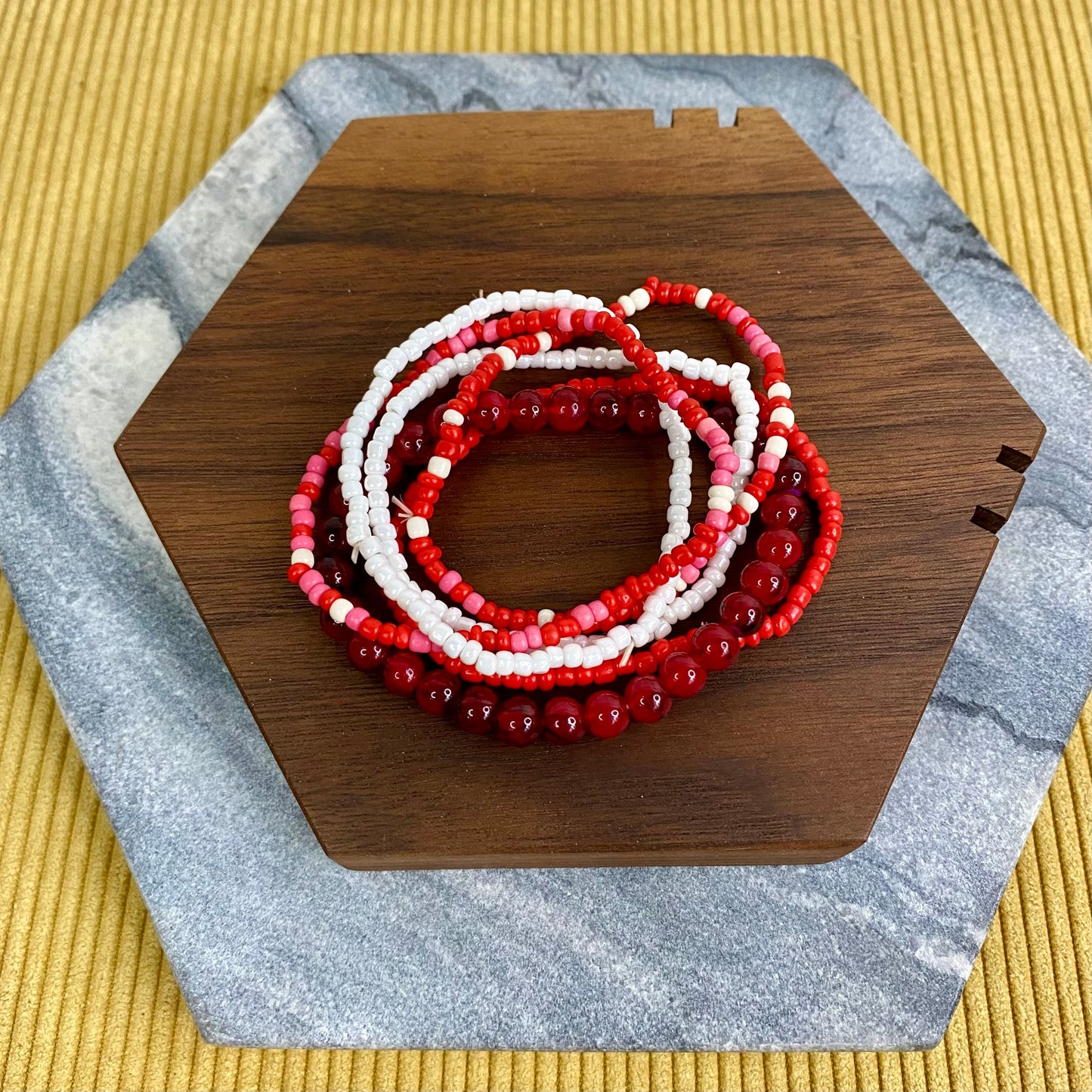 Bracelet Pack - RED - Small Bead & Marble LOCAL PICK UP OPTION