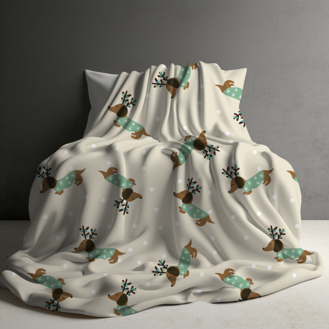 Blanket - Christmas - Dog Dachshund Reindeer