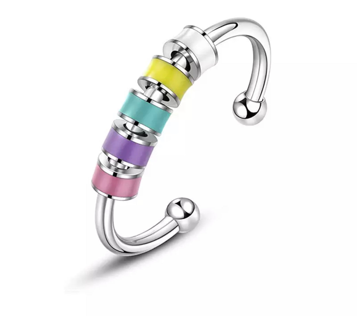 Ring - Adjustable Fidget Ring - Rainbow Beads