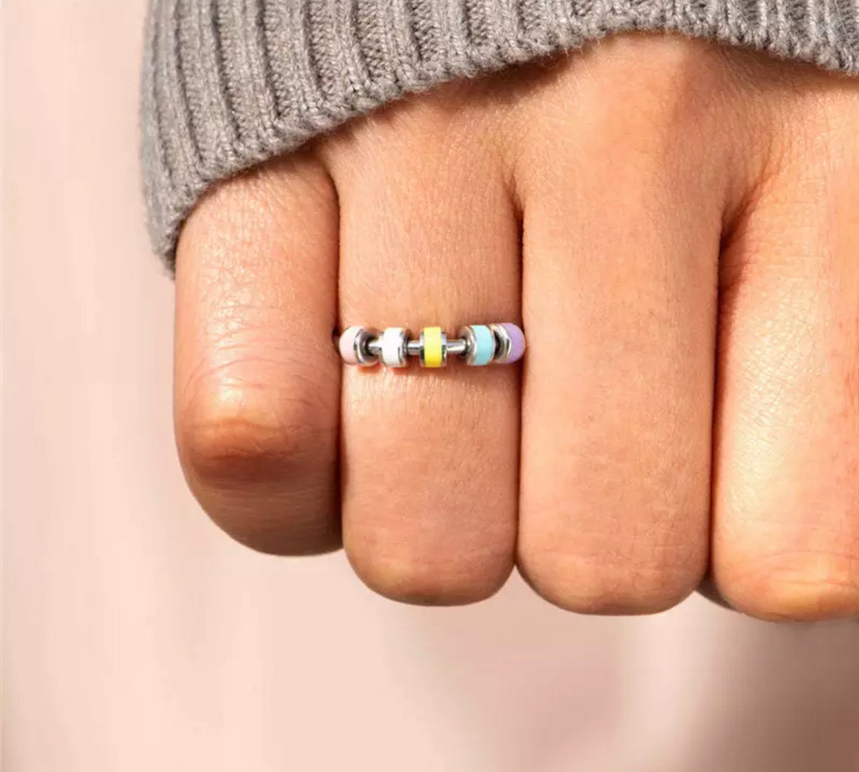 Ring - Adjustable Fidget Ring - Rainbow Beads