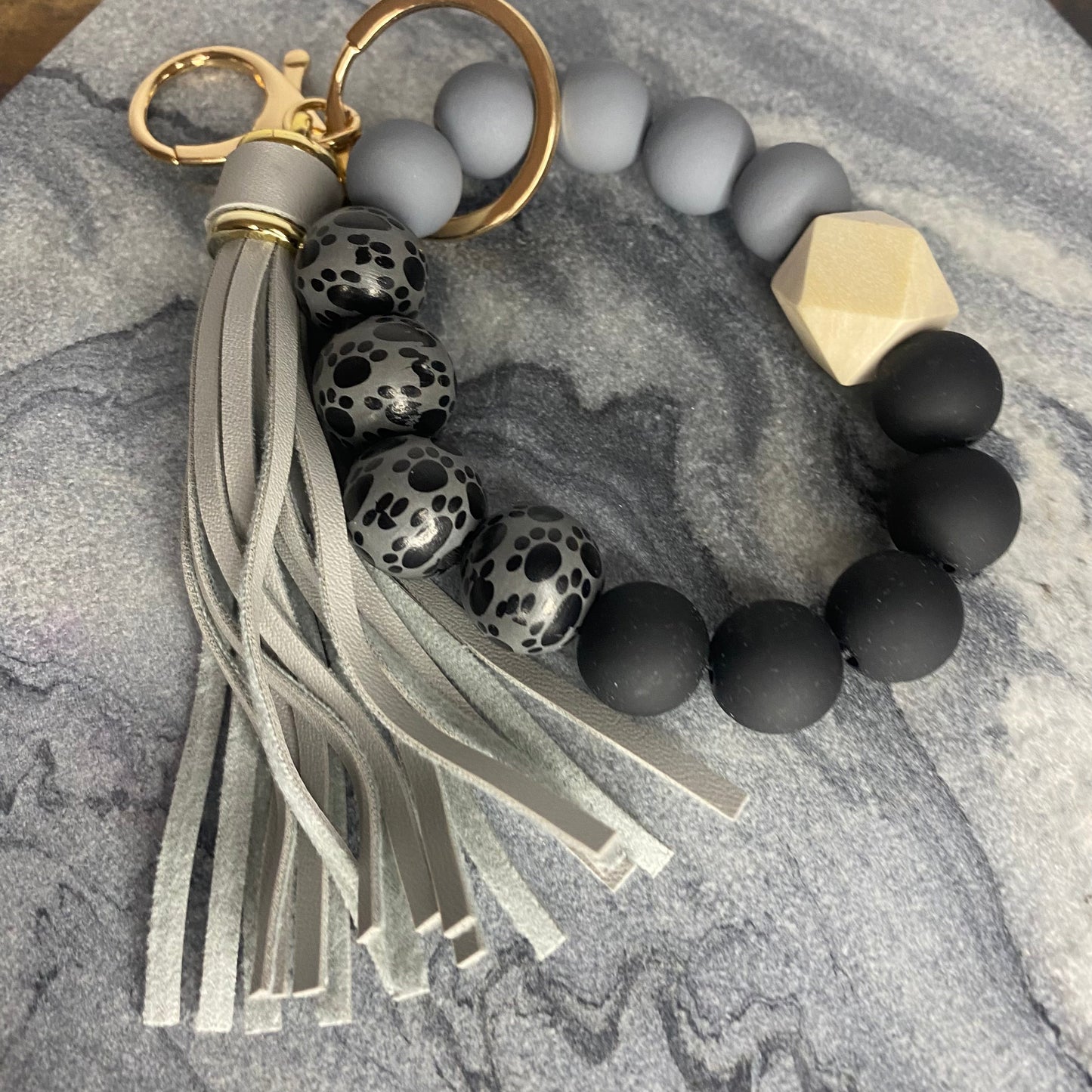 Silicone Bracelet Keychain - Paw - Black & Gray