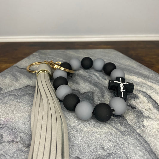 Silicone Bracelet Keychain - Jesus, Black & Gray - LOCAL PICK UP OPTION