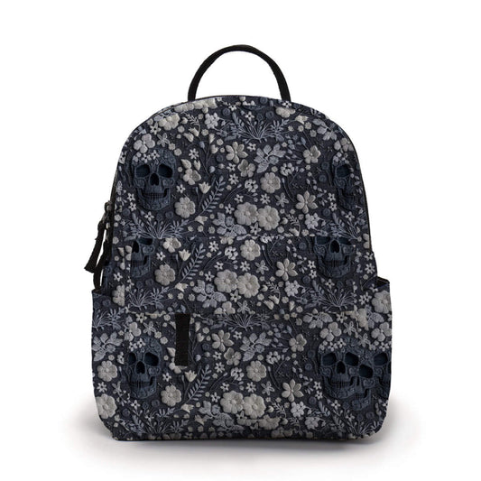 Mini Backpack - Grey Skull Floral Embroidery