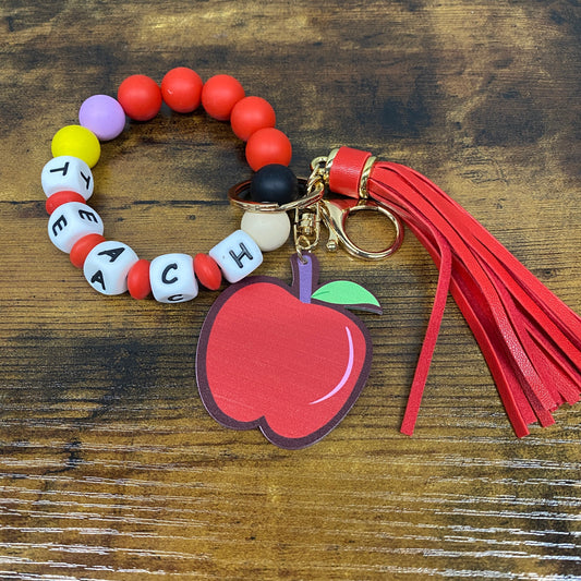 Silicone Bracelet Keychain - Teach Red