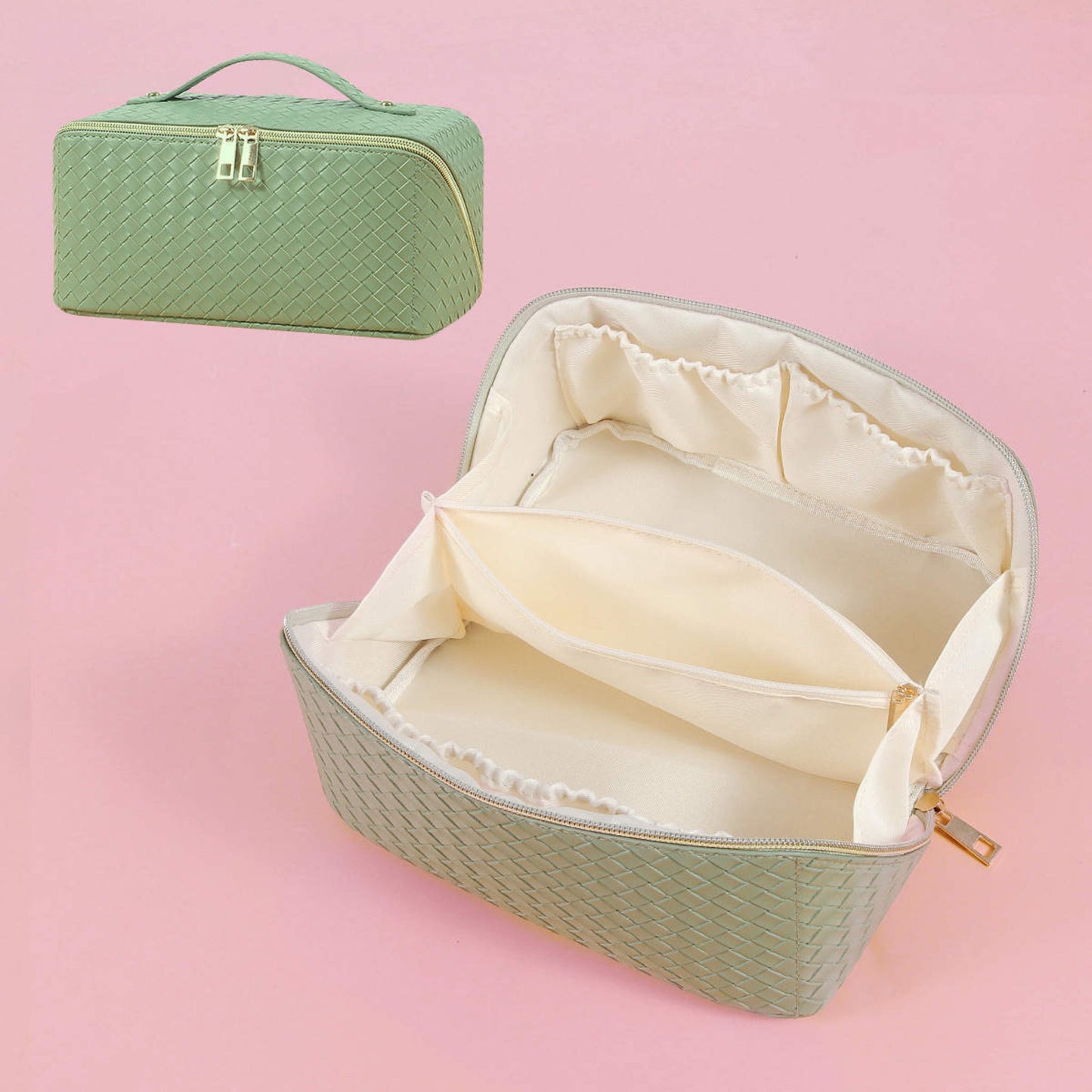Oversized Lay Flat Cosmetic Bag - Woven Solids