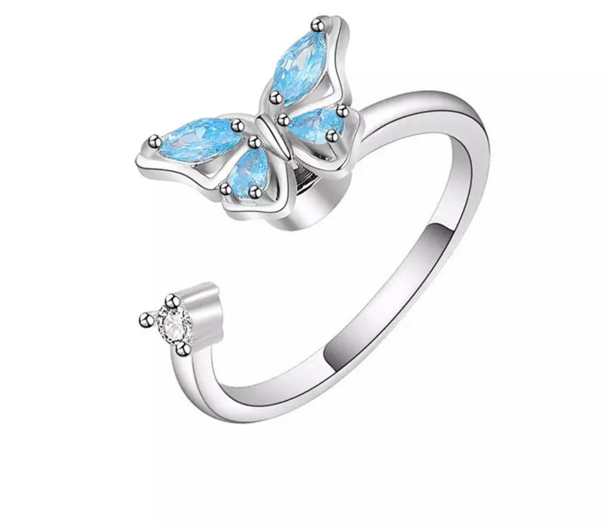 Ring - Adjustable Light Blue Butterfly Fidget Ring