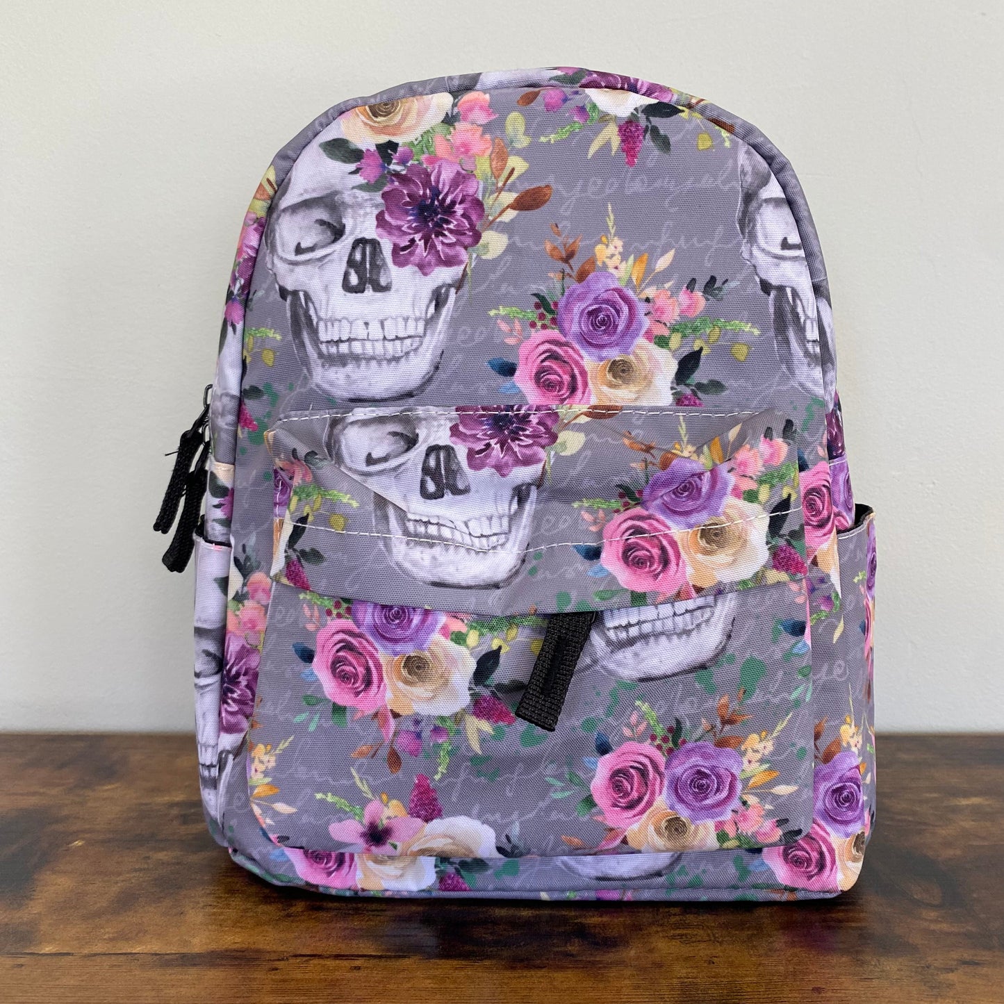 Mini Backpack - Grey Floral Skull