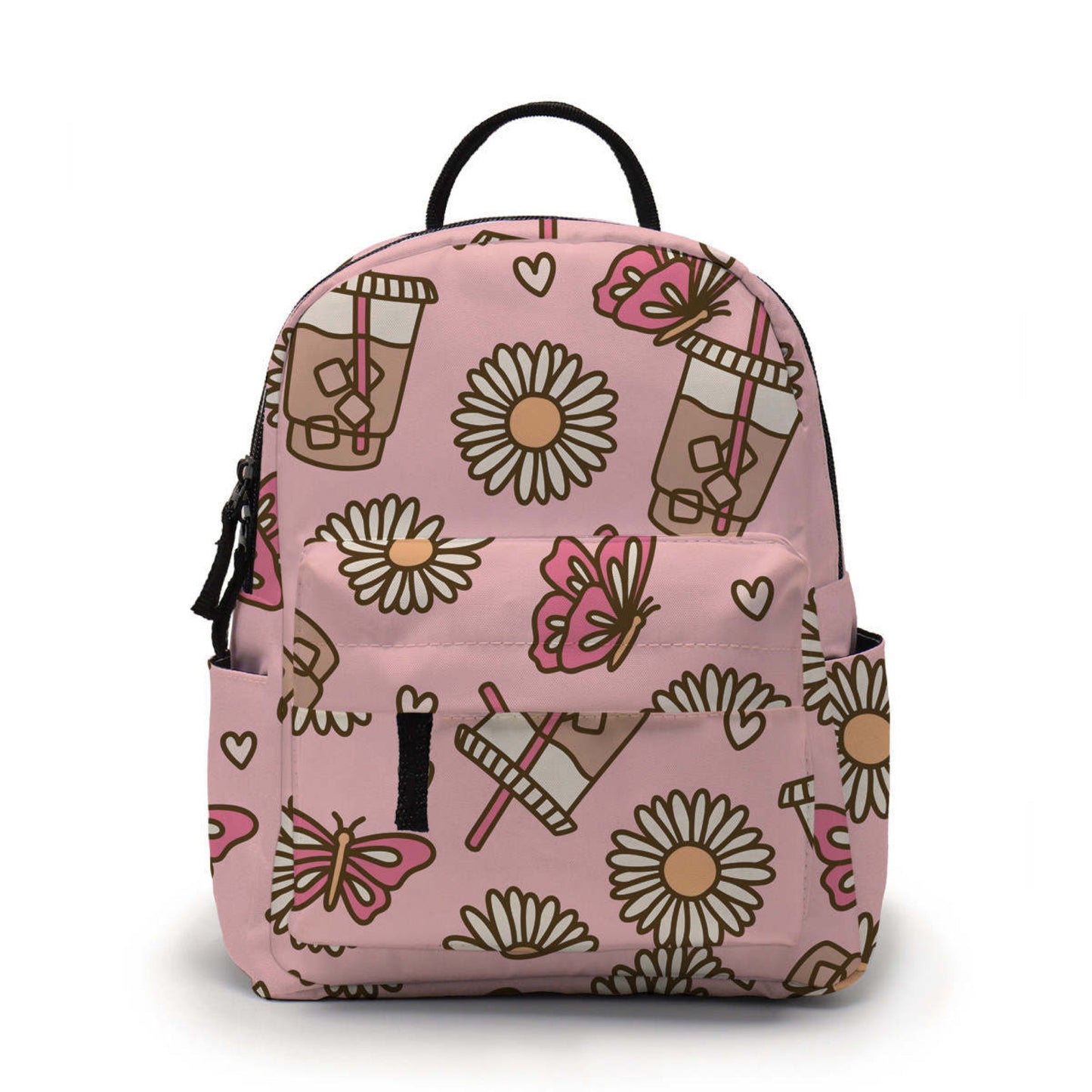 Pouch & Mini Backpack Set - Pink Iced Coffee Daisy