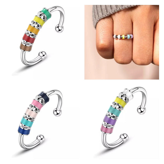 Ring - Adjustable Fidget Ring - Rainbow Beads