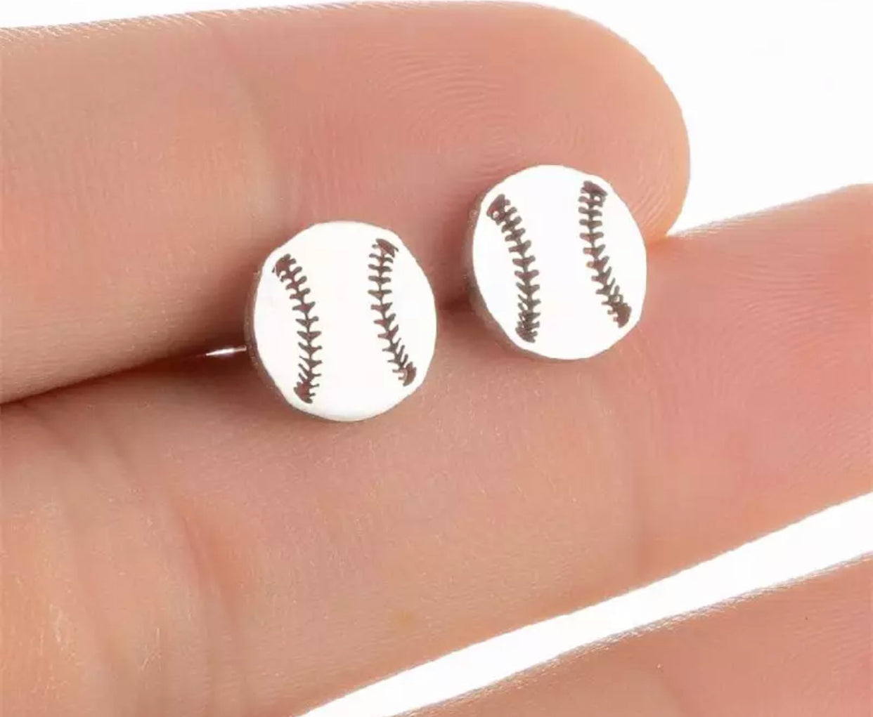 Metal Stud Earrings - Baseball