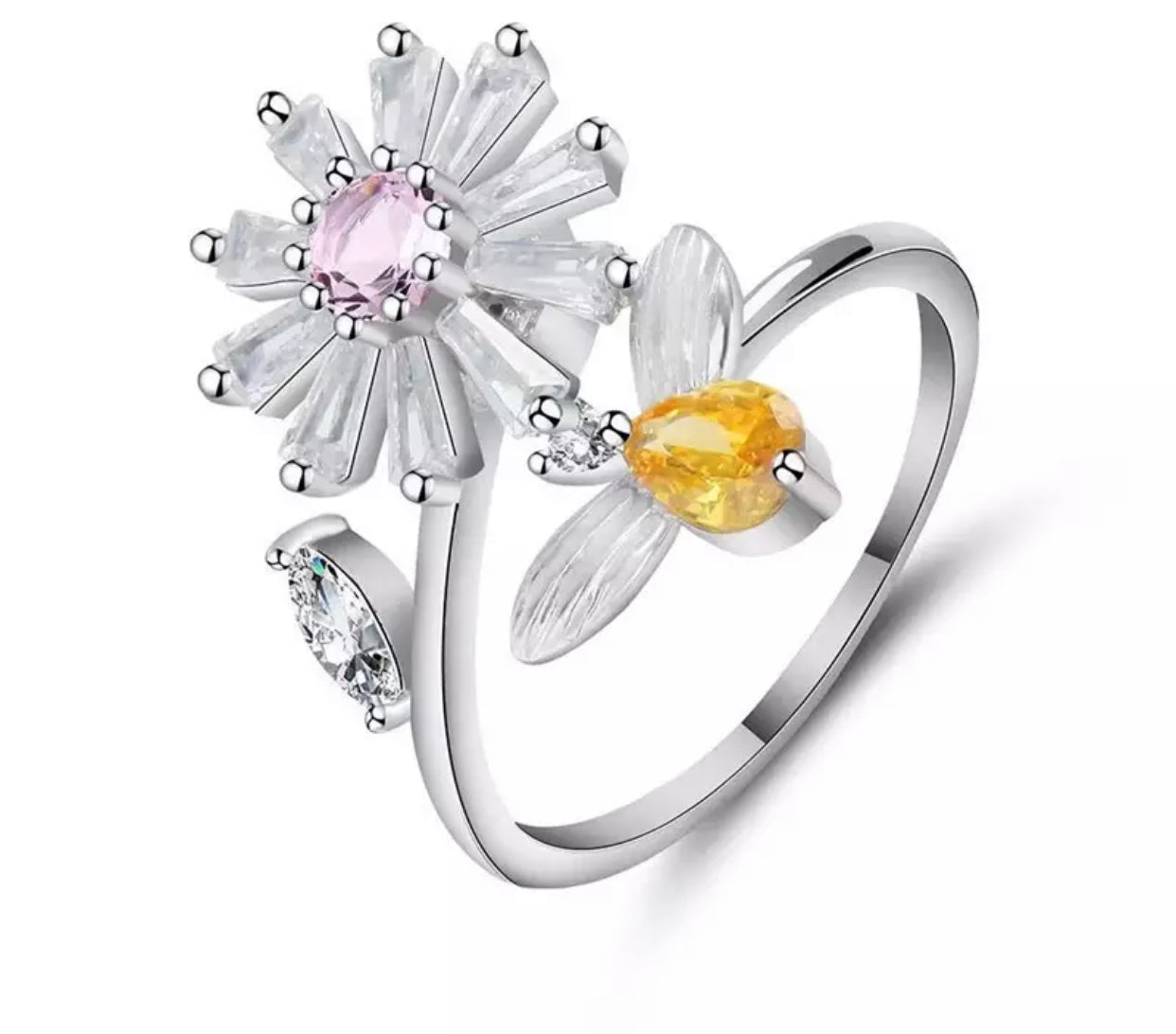 Ring - Adjustable Flower & Bee Fidget Ring